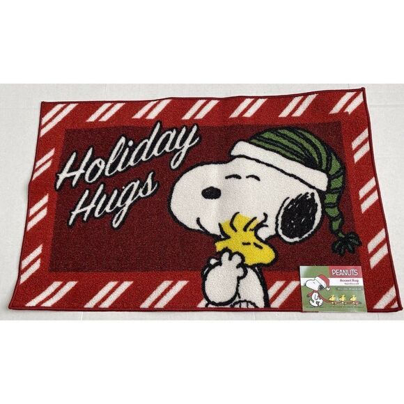 Peanuts Snoopy Woodstock  “Holiday Hugs" Christmas Holiday Accent Rug Doormat - Picture 1 of 6